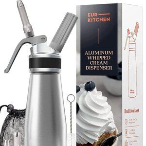 Professional Whip Cream Dispenser 500ml Aluminum Canister 3 Tips + Brush